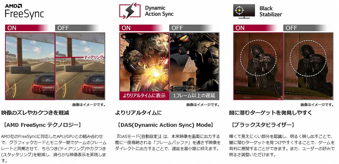 �f���̃Y����J�N�����y�� �yAMD FreeSync �e�N�m���W�[�z�@��胊�A���^�C���� �yDAS(Dynamic Action Sync) Mode�z�@�łɐ��ރ^�[�Q�b�g�𔭌����₷�� �y�u���b�N�X�^�r���C�U�[�z