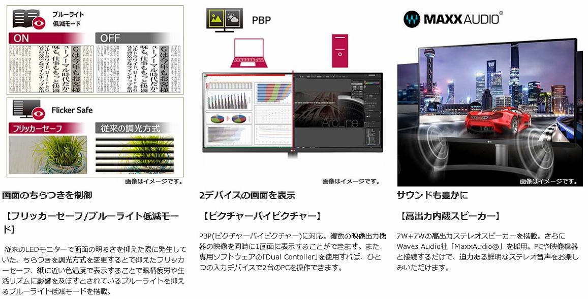 ��ʂ̂�����𐧌� �y�t���b�J�[�Z�[�t/�u���[���C�g�ጸ���[�h�z�@2�f�o�C�X�̉�ʂ�\�� �y�s�N�`���[�o�C�s�N�`���[�z�@�T�E���h���L���� �y���o�͓����X�s�[�J�[�z