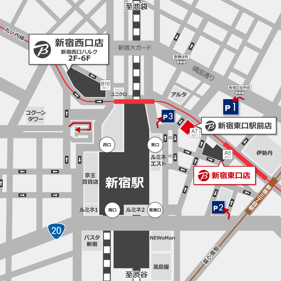 ビックカメラ新宿東口店駐車場地図