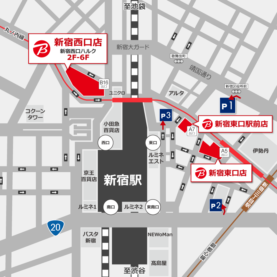ビックカメラ新宿東口店駐車場地図